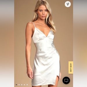 Lulu’s Came to Celebrate White Satin Asymmetrical Slip Mini Dress